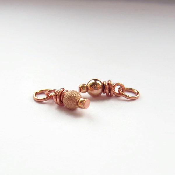 14K Rose Gold Filled Wire Wrapped Bead Charm ~ 14 Carat Rose Gold Filled Tiny Prewired Charm ~ Shiny or Frosted Stardust Finish ~ 10x4mm