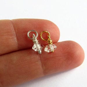 Herkimer Diamond Charm - April Birthstone - Wire Wrapped Rare Gemstone Charm - Double Terminated Quartz - Silver, Gold or Rose Gold