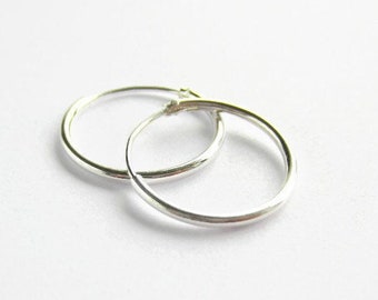 Single / Pair of 20mm Sterling Silver Hoop Earrings - 925 Stamped Silver Sleeper Earrings - Hinged Hoop Earrings - Endless Hoop Earrings