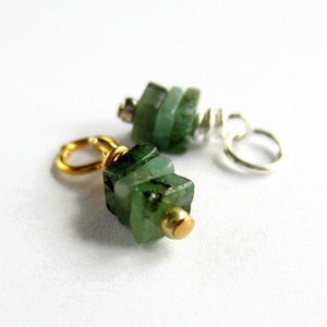 Emerald Gemstone Charm - May Birthstone Charm - Tiny Square Emerald Gemstone Stack Pendant - Silver, Gold or Rose Gold - 4mm x 11mm