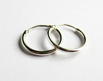 Single or Pair of Small 925 Sterling Silver Hoop Earrings - Sleeper Earrings - Hinged Hoop Earrings - Endless Hoop Charm Earrings - 12mm