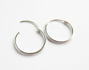 Single / Pair 925 Sterling Silver Hoop Earrings - Sleeper Earrings - Hinged Hoop Earrings - Continuous Hoops - Endless Hoop Earrings - 16mm