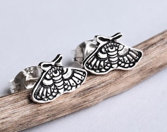 Sterling Silver Moth Stud Earrings ~ Tiny Insect Studs ~ Nature Inspired Jewellery ~ 25th Wedding Anniversary Gift