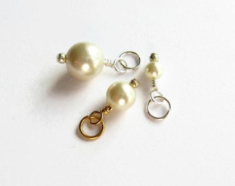Cream Pearl Charm, June Birthstone Charms, Wire Wrapped Crystal Pearl Dangle for Jewellery Making ~ Silver, Gold or Rose Gold ~ 3 Sizes