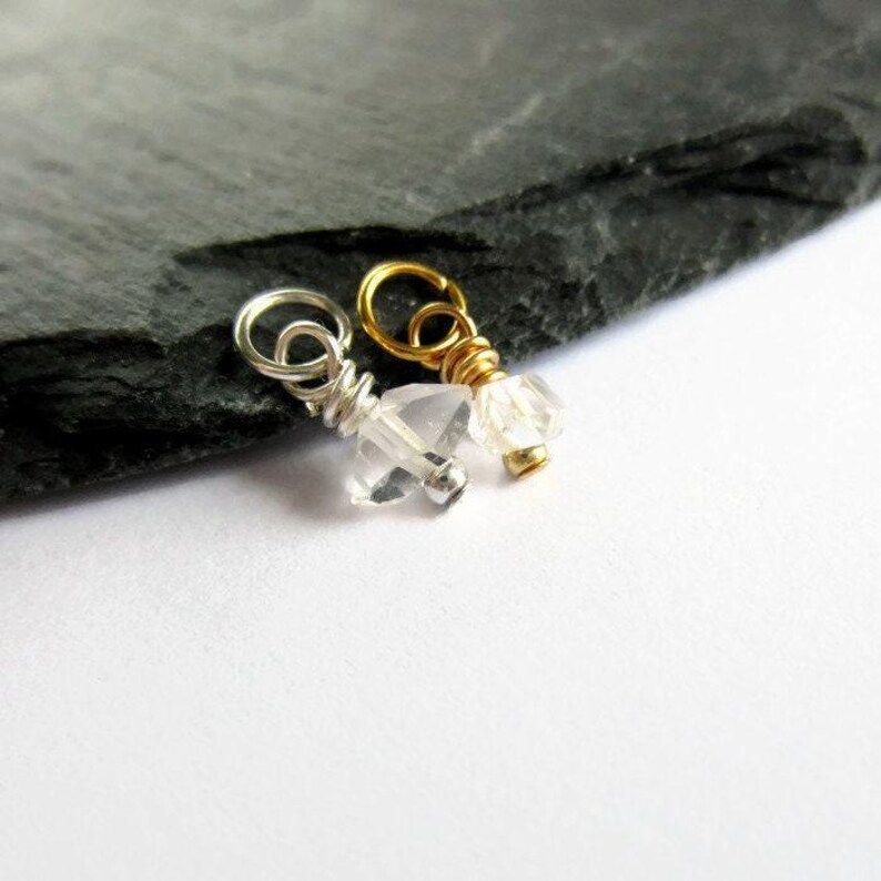 Herkimer Diamond Charm - April Birthstone - Wire Wrapped Rare Gemstone Charm - Double Terminated Quartz - Silver, Gold or Rose Gold
