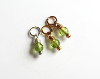 Genuine Peridot Gemstone Charm - August Birthstone Charm - Green Crystal Dangle Charm - Silver, Gold or Rose Gold - 4mm