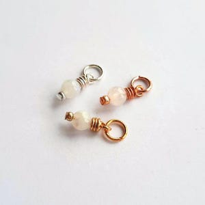 Tiny Rainbow Moonstone Charm, June Birthstone Gemstone Charm, Interchangeable Hoop Earring Drops ~ Silver, Gold, Rose Gold ~ 4mm x 11mm