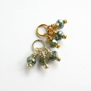 Tiny Green Czech Glass Triple Cluster Charm or Mini Pendant ~ Trio Hoop Earring Charm ~ Wire Wrapped in Silver, Gold or Rose Gold ~ 15mm