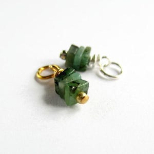 Emerald Gemstone Charm - May Birthstone Charm - Tiny Square Emerald Gemstone Stack Pendant - Silver, Gold or Rose Gold - 4mm x 11mm