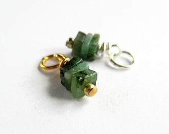 Emerald Gemstone Charm - May Birthstone Charm - Tiny Square Emerald Gemstone Stack Pendant - Silver, Gold or Rose Gold - 4mm x 11mm