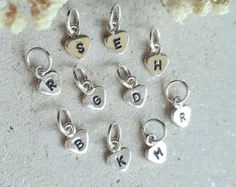 Teeny Tiny Sterling Silver Initial Charm ~ Heart Shaped Initial Letter Charm ~ 5mm Small Heart Charm - Little Add On for Necklace / Bracelet