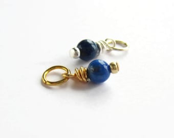 Tiny Lapis Lazuli Gemstone Charm, September Birthstone Char, Something Blue Gemstone Dangle, Natural Semi Precious Stone Pendant ~ 10x4mm