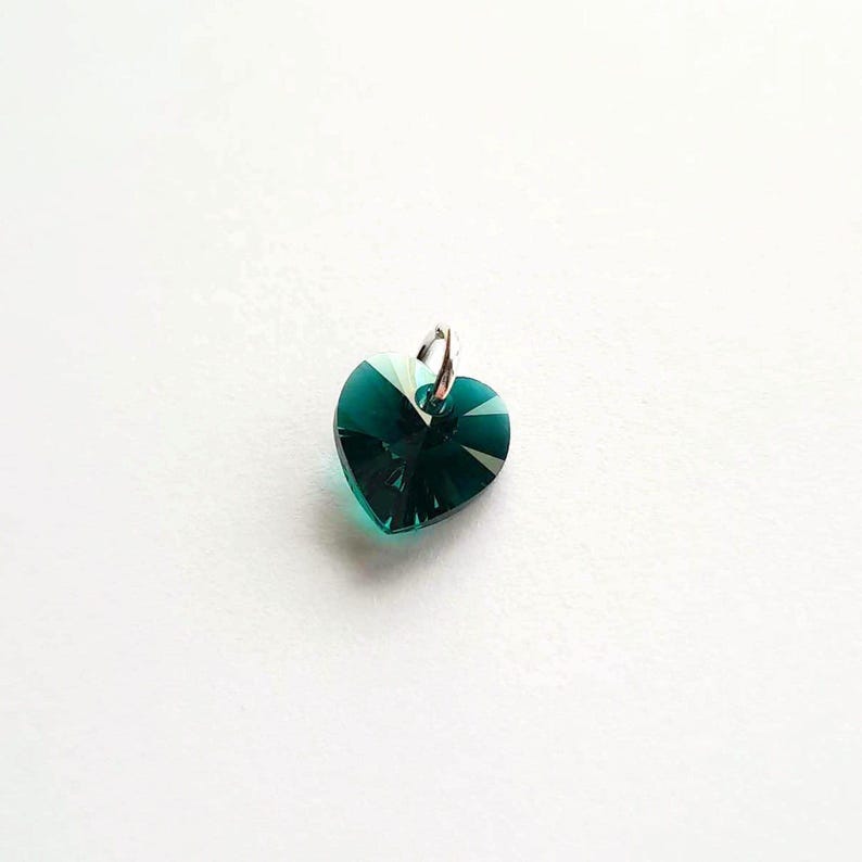 Small Emerald Green Crystal Heart Charm, May Birthstone, High Quality Crystal Dangle for Jewellery Making ~ Silver, Gold or Rose Gold ~ 10mm image 1