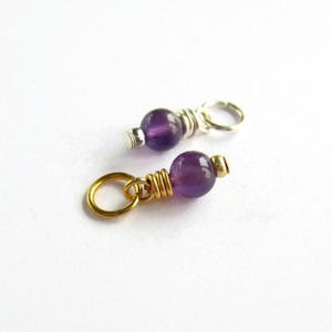 Amethyst Gemstone Charm - February Birthstone Charm - Purple Crystal Dangle Charm - Silver, Gold or Rose Gold - 4mm