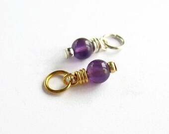 Amethyst Gemstone Charm - February Birthstone Charm - Purple Crystal Dangle Charm - Silver, Gold or Rose Gold - 4mm