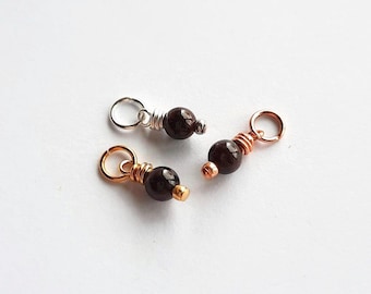 Genuine Garnet Gemstone Charm - January Birthstone Charm - Dark Red Gemstone Wire Wrapped Charm - Tiny Natural Stone Pendant -  10x4mm