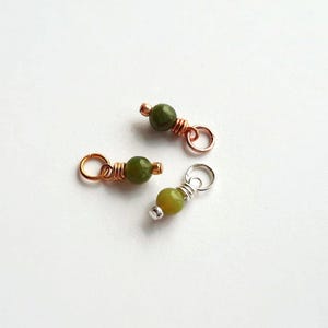 Tiny Nephrite Jade Charm ~ Handmade Wire Wrapped Green Gemstone Charm ~ DIY Jewellery Making Supplies ~ Silver, Gold or Rose Gold - 10x4mm