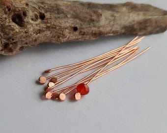 Copper Flattened Ball End Head Pins, 10 Pcs, Hammered Raw Copper Ball Pins for Jewellery Making ~ Choose Gauge & Length (1, 2, 3, 4 Inch)