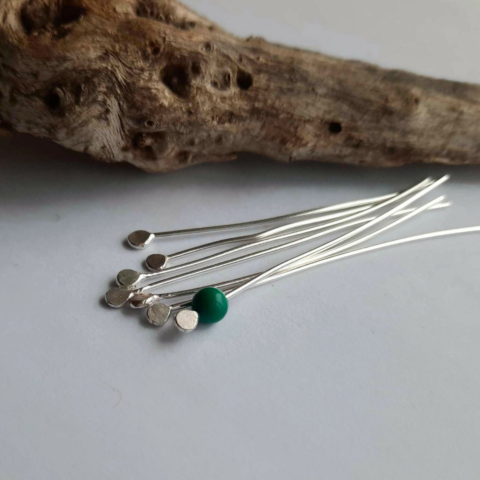 PAIR of Recycled Sterling Silver Flattened Ball End Head Pins, Hammered Round Paddle Tip Headpins ~ Choose Gauge & Length (1, 2, 3, 4 Inch)
