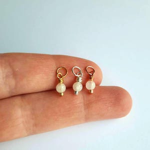 Tiny Rainbow Moonstone Charm, June Birthstone Gemstone Charm, Interchangeable Hoop Earring Drops ~ Silver, Gold, Rose Gold ~ 4mm x 11mm image 2