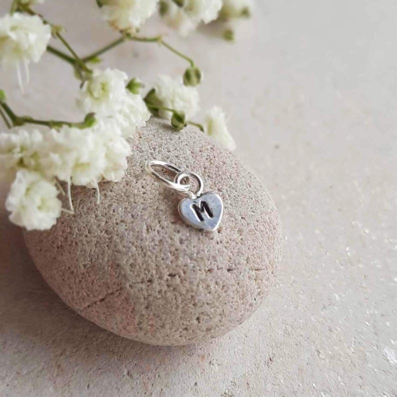 Teeny Tiny Sterling Silver Initial Charm ~ Heart Shaped Initial Letter Charm ~ 5mm Small Heart Charm - Little Add On for Necklace / Bracelet image 5