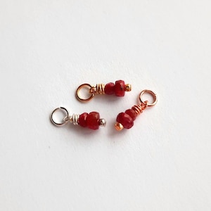 Tiny Faceted Ruby Charm, July Birthstone Charm, Red Gemstone Charm Add On, Wire Wrapped Mini Pendant - Silver, Gold or Rose Gold - 12 x 4mm