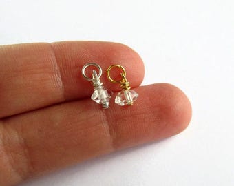 Herkimer Diamond Charm - April Birthstone - Wire Wrapped Rare Gemstone Charm - Double Terminated Quartz - Silver, Gold or Rose Gold - 10x6mm