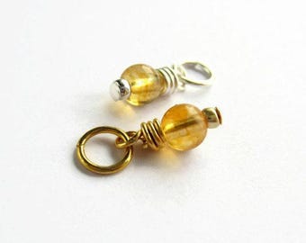 Tiny Citrine Charm, November Birthstone Wire Wrapped Charm, Yellow Gemstone Mini Pendant, Natural Stone ~ Silver, Gold or Rose Gold ~ 4x10mm