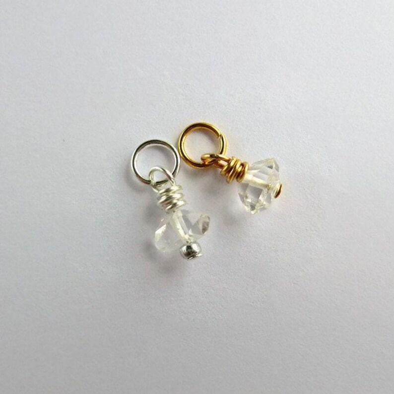 Herkimer Diamond Charm - April Birthstone - Wire Wrapped Rare Gemstone Charm - Double Terminated Quartz - Silver, Gold or Rose Gold