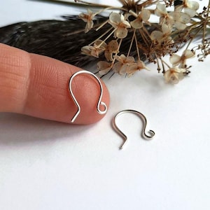 Mini Recycled Sterling Silver Handmade Fish Hook Ear Wires, Hand Forged Miniature Ear Wires, Tiny Shepherds Hook Ear Wires, Jewellery Making