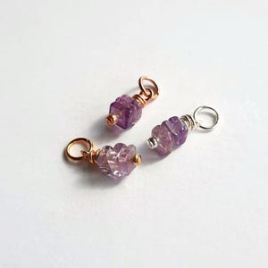 Purple Amethyst Charm, Cute February Birthstone Charm, Tiny Trio Gemstone Charm, Sentimental Jewellery ~ Silver, Gold or Rose Gold - 12x4mm