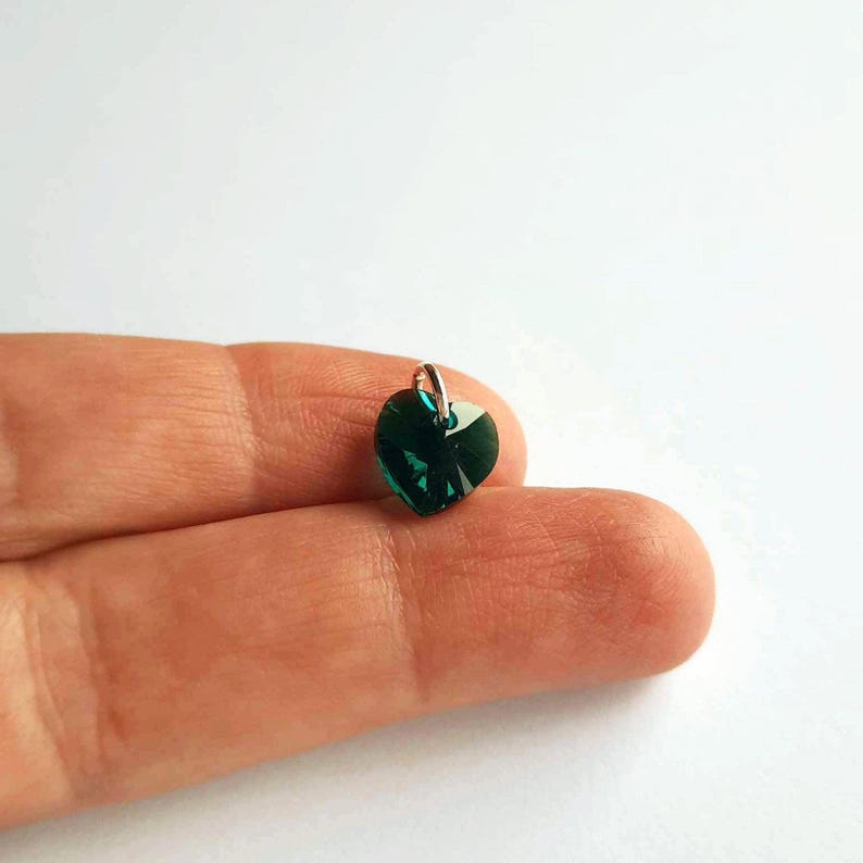 Small Emerald Green Crystal Heart Charm, May Birthstone, High Quality Crystal Dangle for Jewellery Making ~ Silver, Gold or Rose Gold ~ 10mm image 2