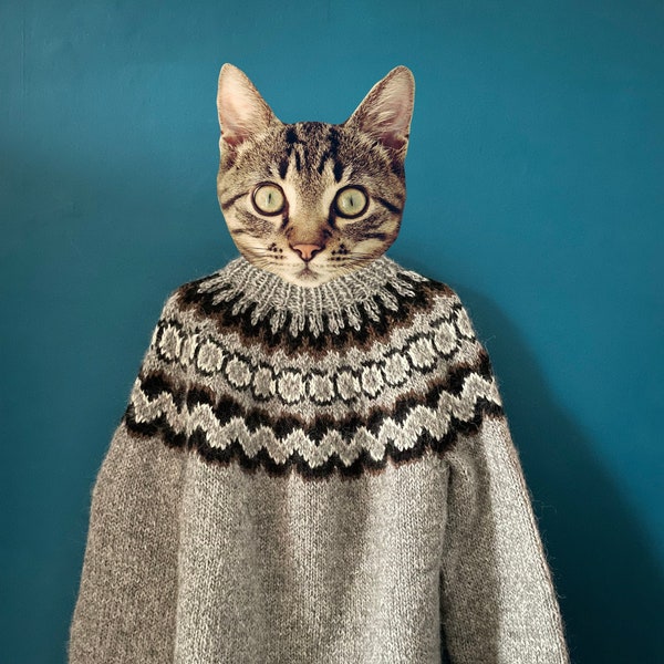 READY Handmade Icelandic Wool Jumper - Comfy Oversized Sweater Women and Men - Unisex - Hand Knitted Fair Isle Custom