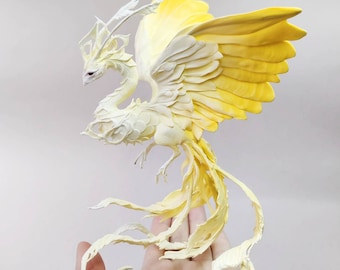 Phoenix figurine. Fire phoenix sculpture. Firebird. OOAK sculpture. Winged creature statuette. Figure phoenix. Art doll Toy Fantasy animal