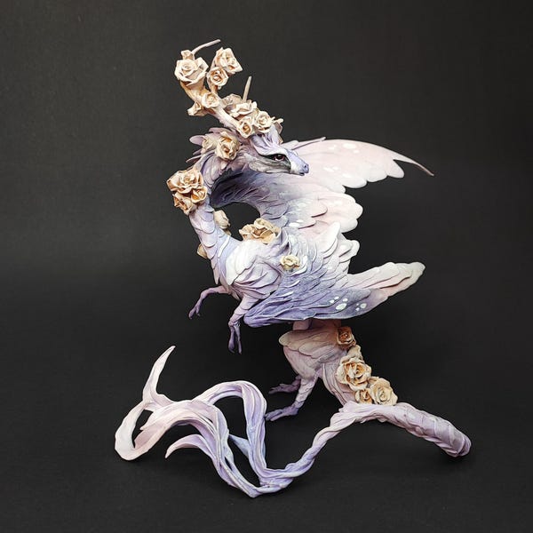 Dragon sculpture READY to SHIP Dragon statuette. Angel dragon figurine. Winged fantasy creature OOAK. Art doll Toy Fantasy animal purple