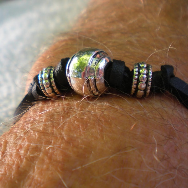 BRACELET Homme en daim NOIR avec perles fantaisies