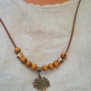 SAUTOIR Indien zen Perles bois naturel et étoile bronze image 3