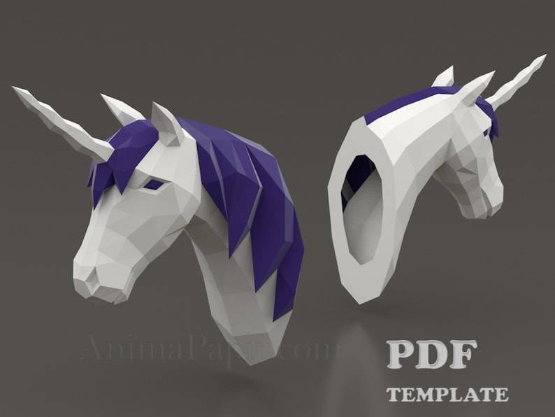 DIY Unicorn Unicorn papercraft animal papercraft Unicorn trophy papercraft Low poly Unicorn head Paper Unicorn