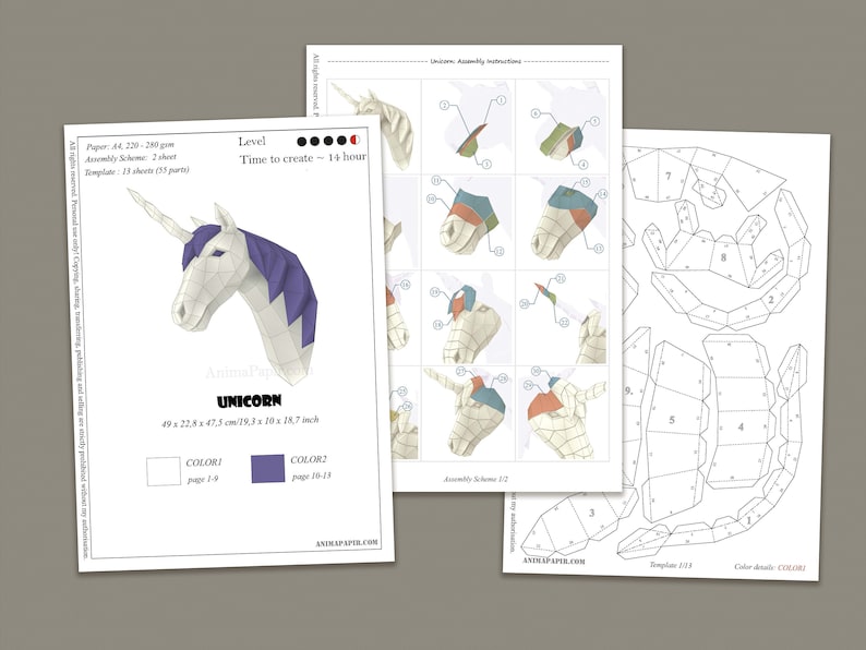 DIY Unicorn Unicorn papercraft animal papercraft Unicorn trophy papercraft Low poly Unicorn head Paper Unicorn