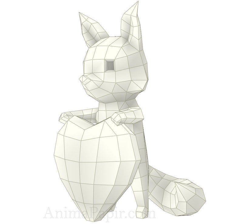 Paper fox Low poly fox Papercraft animal heart papercraft Cartoon Fox Papercraft Fox with Heart Papercraft DIY fox