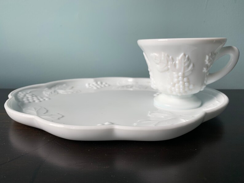 Vintage White Milk Glass Snack Set Harvest Grape by Indiana Etsy