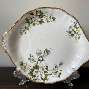 Vintage Royal Albert White Dogwood Cake Plate Handles Flowers Flowering Dogwood Bloom Blossom