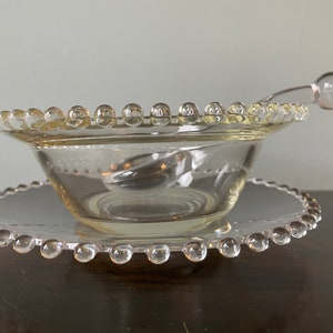 Vintage Candlewick Mayonnaise Bowl Underplate Spoon Imperial Glass Clear Beads Beaded Balls 3-Piece Set