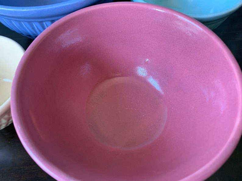 Vintage Hull Pottery Nesting Mixing Bowl Quilted Diamond Pastel 5-Piece Set Boho Farmhouse Nuline Bak-Serve image 8