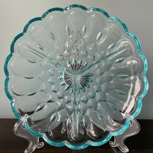 Vintage Anchor Hocking Glass Fairfield Divided Relish Plate Pale Blue