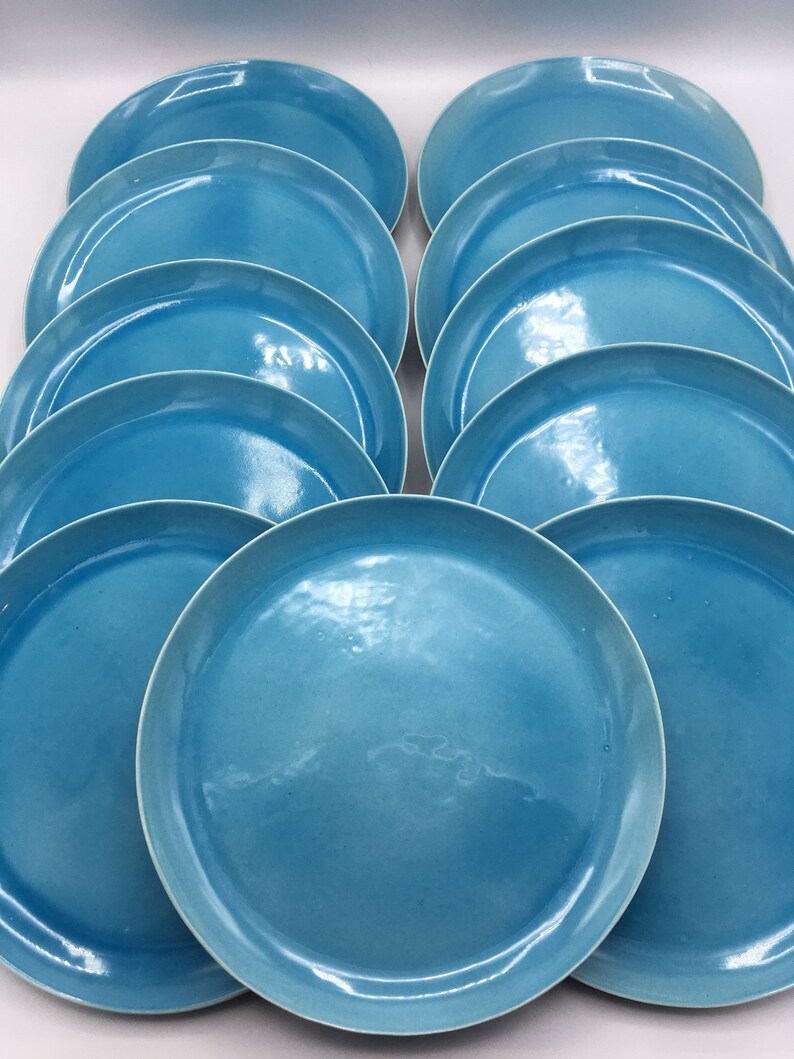 Dryden Pottery Ceramic Blue Brown Drip 10 Dinner Plate Hot Springs Arkansas