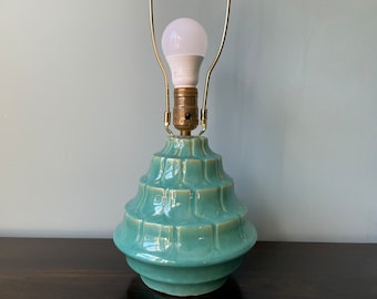 Vintage Ceramic Lamp Teal Tiered Pottery Lamp Vintage Cliftwood Lamp Crystalline Glaze