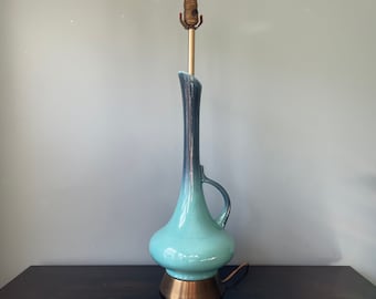 Mid Century Haeger Pitcher Lamp Table Lamp Turquoise Blue Glaze Fleck Ceramic Pottery Tall MCM Vintage 1960