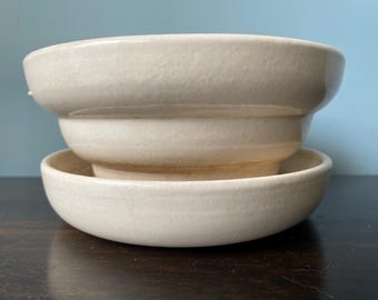 Vintage Haeger Pottery Planter Haeger Planter Haeger 3821 Round Flower Pot Attached Drip Saucer White Cream 3821