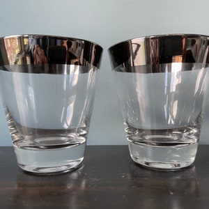 Vintage Dorothy Thorpe Low Ball Glass Silver Band by Dorothy Thorpe Mid Century MCM Vintage Glass Silver Rim Set of 2